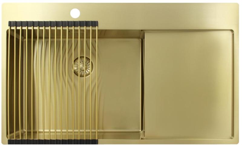 Pure.Sink Exclusivo Złoty zlew z ociekaczem 86x52 cm Bateria lewa PEX5086LT-60