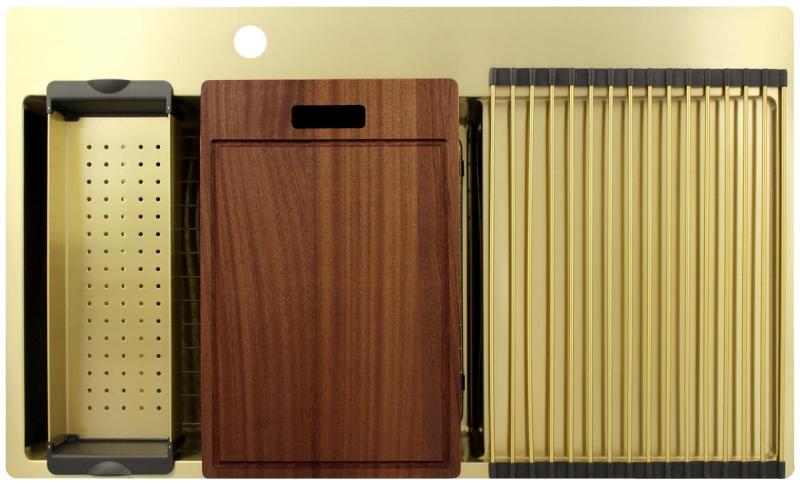 Pure.Sink Exclusivo Złoty zlew z ociekaczem 86x52 cm Bateria lewa PEX5086LT-60