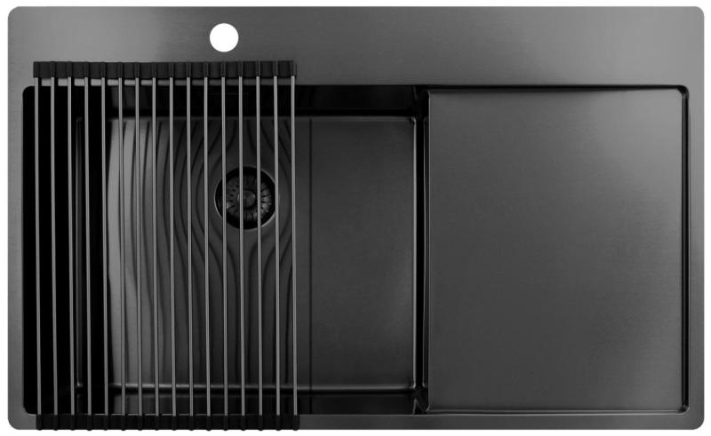 Pure.Sink Exclusivo Gun Metal zlew z obszarem ociekającym 86x52 cm Tapwing po lewej stronie PEX5086LT-61