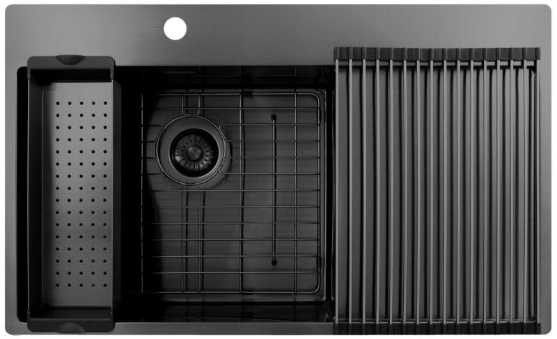 Pure.Sink Exclusivo Gun Metal zlew z obszarem ociekającym 86x52 cm Tapwing po lewej stronie PEX5086LT-61