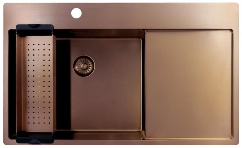 Pure.Sink Exclusivo Miedziany zlew z częścią ociekową 86x52 cm Tapwing po lewej stronie PEX5086LT-62