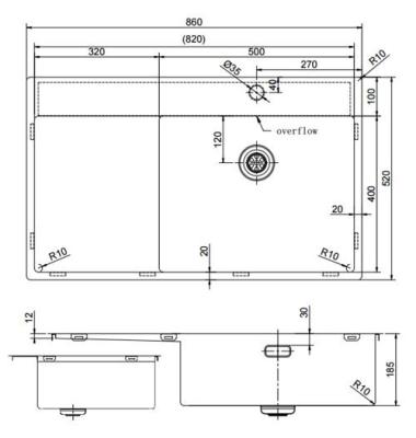 Pure.Sink Exclusivo stal nierdzewna zlew z obszarem ociekającym 86x52 cm Tapwing po prawej stronie PEX5086RT-02