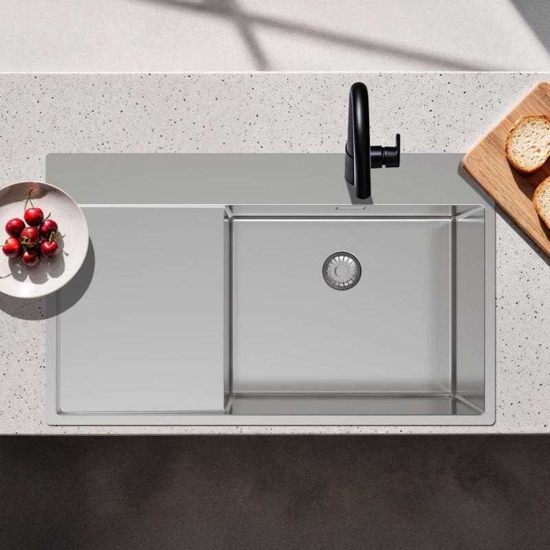 Pure.Sink Exclusivo stal nierdzewna zlew z obszarem ociekającym 86x52 cm Tapwing po prawej stronie PEX5086RT-02