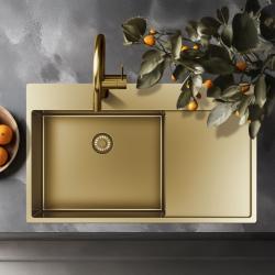 Pure.Sink Exclusivo Złoty zlew z miejscem do ociekania 86x52 cm Tapwing po prawej stronie PEX5086RT-60