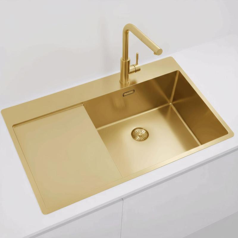 Pure.Sink Exclusivo Złoty zlew z miejscem do ociekania 86x52 cm Tapwing po prawej stronie PEX5086RT-60
