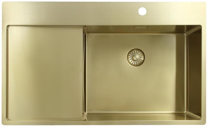 Pure.Sink Exclusivo Złoty zlew z miejscem do ociekania 86x52 cm Tapwing po prawej stronie PEX5086RT-60