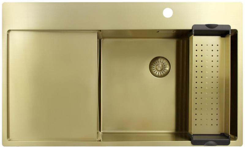 Pure.Sink Exclusivo Złoty zlew z miejscem do ociekania 86x52 cm Tapwing po prawej stronie PEX5086RT-60