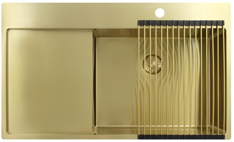 Pure.Sink Exclusivo Złoty zlew z miejscem do ociekania 86x52 cm Tapwing po prawej stronie PEX5086RT-60