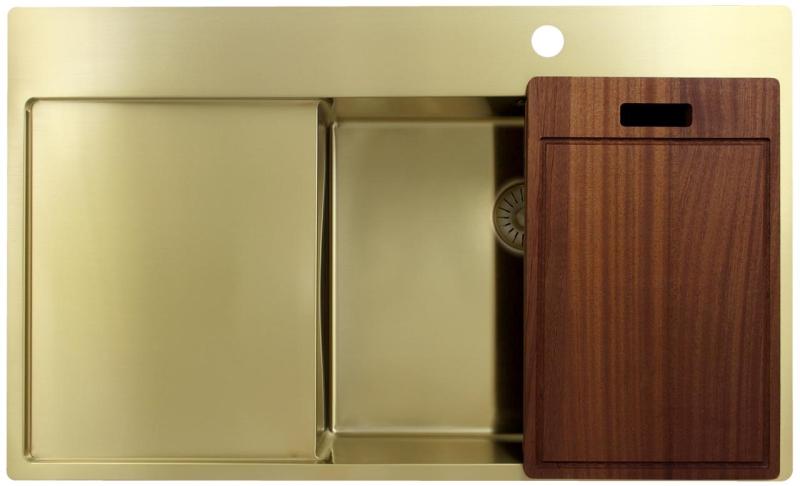 Pure.Sink Exclusivo Złoty zlew z miejscem do ociekania 86x52 cm Tapwing po prawej stronie PEX5086RT-60