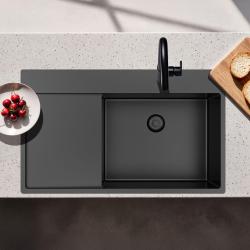 Pure.Sink Exclusivo Gun Metal zlew z obszarem ociekającym 86x52 cm Tapwing po prawej stronie PEX5086RT-61