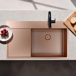 Pure.Sink Exclusivo Miedziany zlew z obszarem ociekającym 86x52 cm Tapwing po prawej stronie PEX5086RT-62