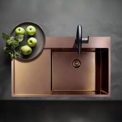 Pure.Sink Exclusivo Miedziany zlew z obszarem ociekającym 86x52 cm Tapwing po prawej stronie PEX5086RT-62