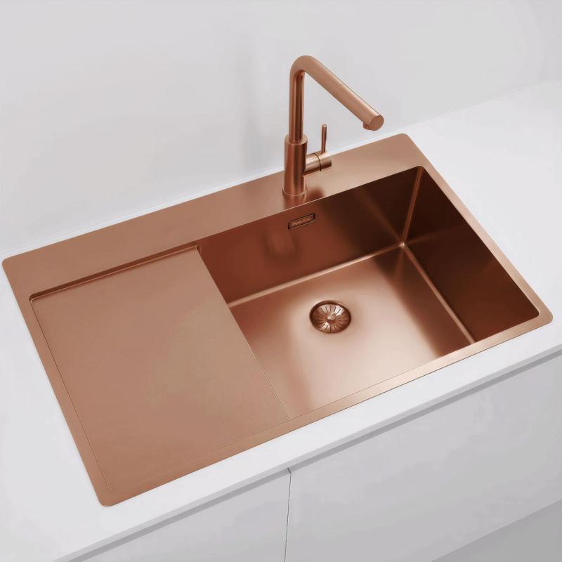 Pure.Sink Exclusivo Miedziany zlew z obszarem ociekającym 86x52 cm Tapwing po prawej stronie PEX5086RT-62