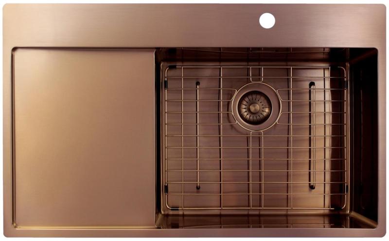 Pure.Sink Exclusivo Miedziany zlew z obszarem ociekającym 86x52 cm Tapwing po prawej stronie PEX5086RT-62