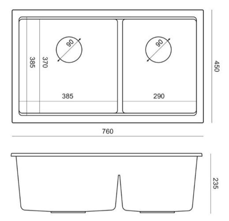 Quadri Newport II Podwójny Szary Granitowy Zlew Nablatowy 76x45 cm z Miedzianą Wtyczką 1208971360