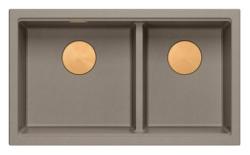 Quadri Newport II Podwójny Taupe Granitowy Zlew Powierzchniowy 76x45 cm z Miedzianą Wtyczką 1208971362