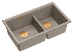 Quadri Newport II Podwójny Taupe Granitowy Zlew Powierzchniowy 76x45 cm z Miedzianą Wtyczką 1208971362