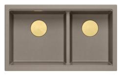 Quadri Newport II Podwójny Granit Taupe Zlew nawierzchniowy 76x45 cm z Złotą wtyczką 1208971367