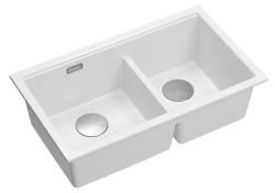 Quadri Newport II Podwójny Biały Granitowy Zlew Nakładany 76x45 cm z korkiem ze stali nierdzewnej 1208971368