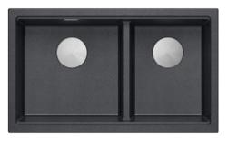 Quadri Newport II Podwójny Granit Antracytowy Zlewozmywak Nadbudowany 76x45 cm z korkiem ze stali nierdzewnej 1208971369