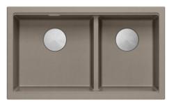 Quadri Newport II Podwójny Taupe Granitowy Zlew Nadstawny 76x45 cm z korkiem ze stali nierdzewnej 1208971372