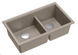 Quadri Newport II Podwójny Taupe Granitowy Zlew Nadstawny 76x45 cm z korkiem ze stali nierdzewnej 1208971372