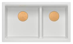 Quadri Newport II Podwójny Biały Granitowy Zlew Podblatowy 702 x 390 mm z Miedzianą Zatyczką 1208971373