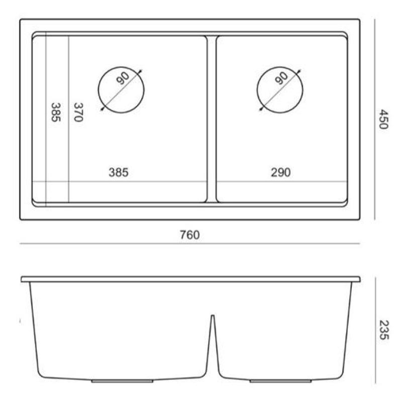 Quadri Newport II Podwójny Granitowy Zlew Podbudowy Taupe 702 x 390 mm z Miedzianą Wtyczką 1208971377