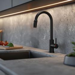 Czarna bateria kuchenna Quadri Viora 3-drożna z dodatkowym połączeniem do filtrowanej wody 1208971403