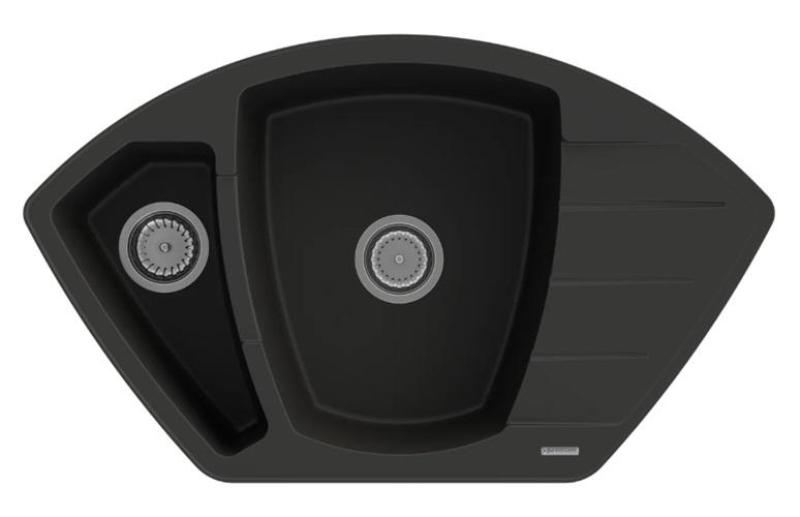 Graniteland Monte Granitowy czarny zlew narożny do montażu 901x538mm z korkiem ze stali nierdzewnej 1208971413