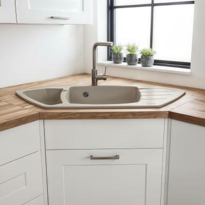 Graniteland Monte Granitowy beżowy Zlew narożny do montażu 901x538mm z wtyczką ze stali nierdzewnej 1208971414
