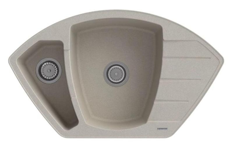 Graniteland Monte Granitowy beżowy Zlew narożny do montażu 901x538mm z wtyczką ze stali nierdzewnej 1208971414