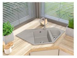 Graniteland Amiata Granitowy beżowy Zlew narożny do montażu 965x496mm z Wtyczką ze Stali Nierdzewnej 1208971417