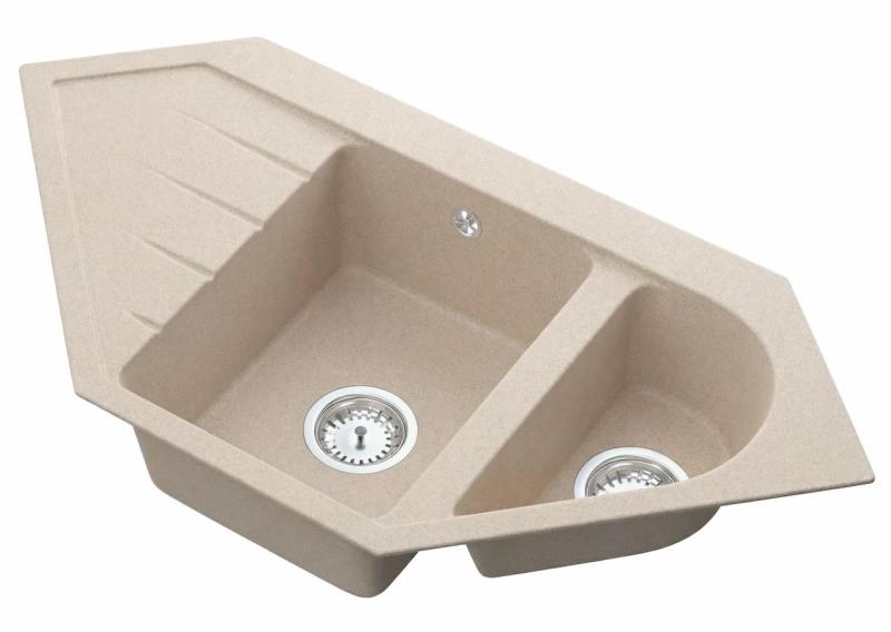Graniteland Amiata Granitowy beżowy narożny zlew nablatowy 955 x 489 mm z korkiem ze stali nierdzewnej 1208971417