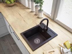 Graniteland Prest Granitowy Arduin wygląd zlewu Tapwing z otworem na kran montaż na wierzchu 400x500mm z korkiem ze stali nierdzewnej 1208971420