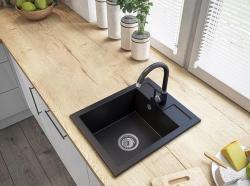 Graniteland Prest Granitowy czarny zlew Tapwing z otworem na kran, montaż na wierzchu 400x500mm z korkiem ze stali nierdzewnej 1208971421