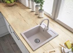 Graniteland Prest Beżowy granitowy zlew Tapwing z otworem na kran montowany na wierzchu 400x500mm z wtyczką ze stali nierdzewnej 1208971422