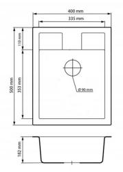 Graniteland Prest Granitowy biały zlew Tapwing z otworem na kran montowany na powierzchni 400x500mm z korkiem ze stali nierdzewnej 1208971424