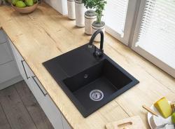Graniteland Nex Granitowy czarny zlew z obszarem ociekania 574x464 mm 1208971428