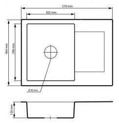 Graniteland Nex Granitowy szary zlew z częścią ociekającą 574x464 mm 1208971431