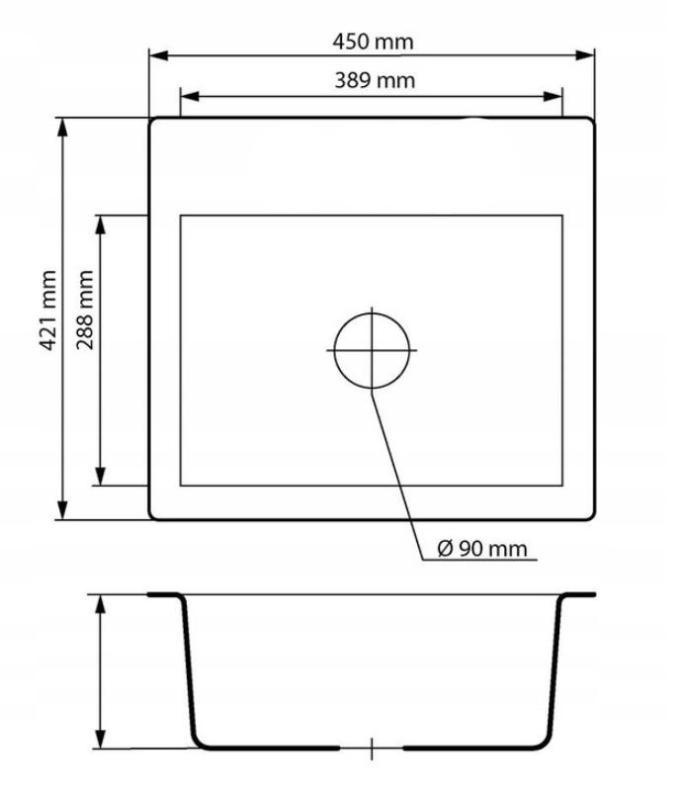 Graniteland Nera Granitowy Zlew 45x42 cm Wygląd Twardy Kamień Arduin Montaż z Otworem na Kran i Wtyczką ze Stali Nierdzewnej 1208971432