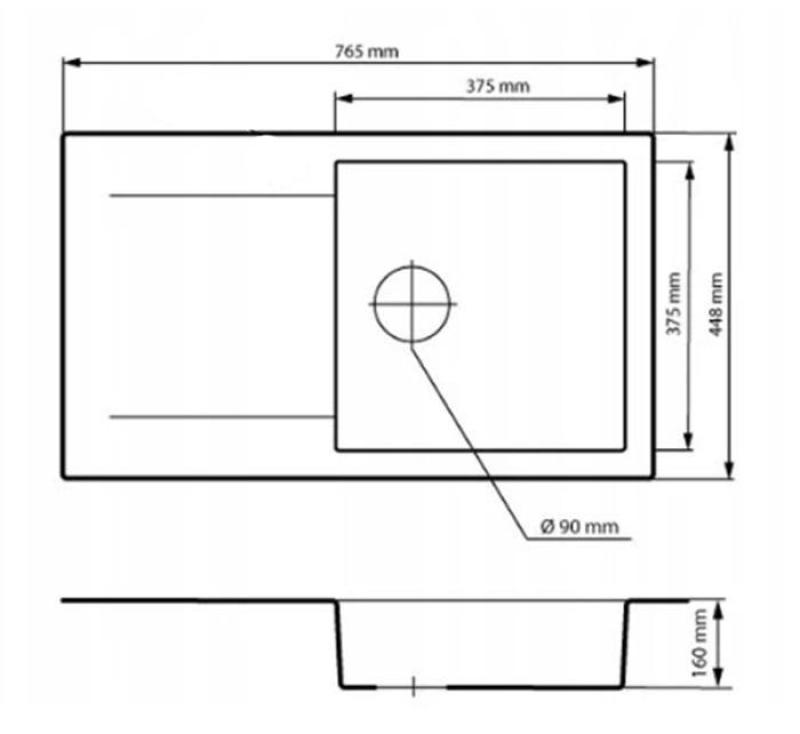 Graniteland Liri Granitowy Arduin wygląd zlewozmywaka z obszarem ociekania 765x448 mm 1208971437