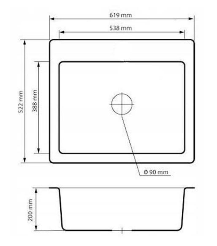 Graniteland Vastone Granitowy Zlew 619x522 mm Wygląd twardego kamienia Arduin Montaż z otworem na kran i korkiem ze stali nierdzewnej 1208971442