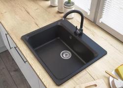 Graniteland Vastone Granitowy Zlew 619x522 mm Czarny, Montaż na Blacie z Otworem na Baterię i Stalową Wtyczką RVS 1208971443
