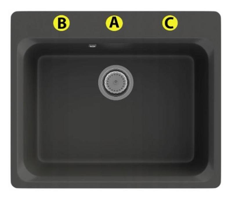 Graniteland Vastone Granitowy Zlew 619x522 mm Czarny, Montaż na Blacie z Otworem na Baterię i Stalową Wtyczką RVS 1208971443