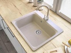 Graniteland Vastone Granitowy Zlew 619x522 mm Beżowy Nadbudowa z Otworem na Kran i Stalową Wtyczką RVS 1208971444