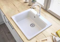 Graniteland Vastone Granitowy Zlew 619x522 mm Biały Montaż na Wierzchu z Otworem na Kran i Stalową Wtyczką RVS 1208971445
