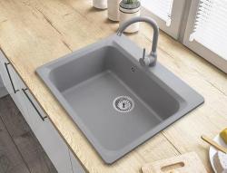 Graniteland Vastone Granitowy Zlew 619x522 mm Szary Nałożony z Otworem na Kran i Stalową Wtyczką RVS 1208971448
