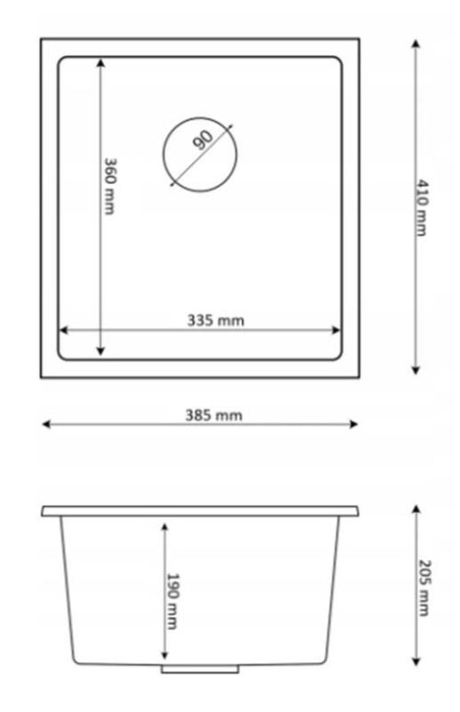 Graniteland Miniva Granitowy Zlew Czarny Podbudowa 385x410 mm 1208971450