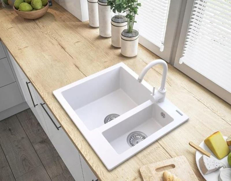 Graniteland Adda Granitowy Biały 1.5 Zlew Nawierzchniowy 600x495mm 1208971455